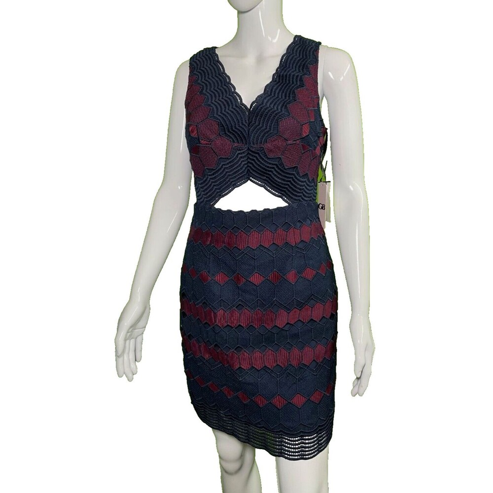 NEW Gianni Bini GB Women Navy/Red Mini Zipper Dress Size Medium Backless